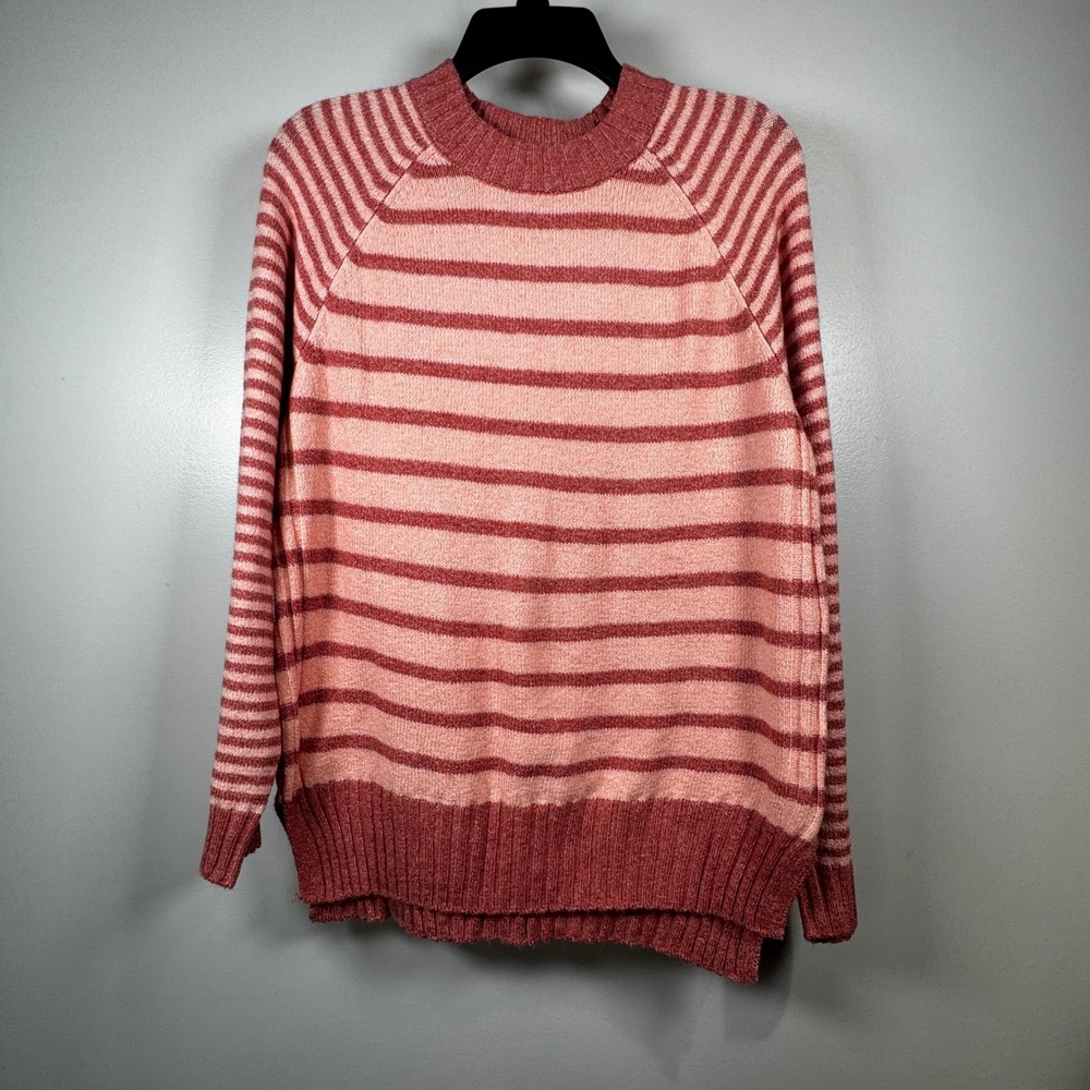 Time and Tru Womens Med Pink Striped Raglan Pullover Sweater